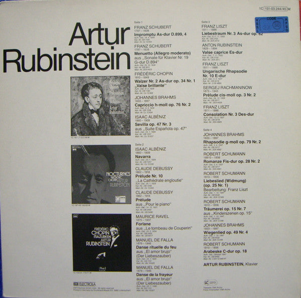 Franz Schubert • Robert Schumann, Frédéric Chopin • Johannes Brahms • Franz Liszt, Claude Debussy • Maurice Ravel, Isaac Albéniz, Sergei Vasilyevich Rachmaninoff, Arthur Rubinstein : Artur Rubinstein (2xLP, Comp, Mono, RE, RM)