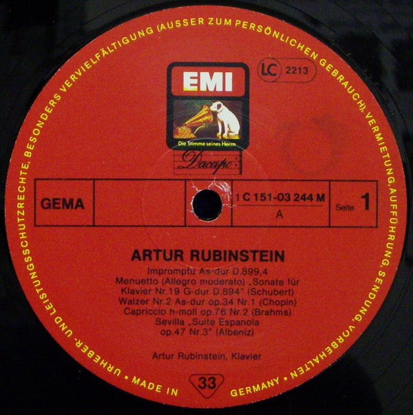 Franz Schubert • Robert Schumann, Frédéric Chopin • Johannes Brahms • Franz Liszt, Claude Debussy • Maurice Ravel, Isaac Albéniz, Sergei Vasilyevich Rachmaninoff, Arthur Rubinstein : Artur Rubinstein (2xLP, Comp, Mono, RE, RM)