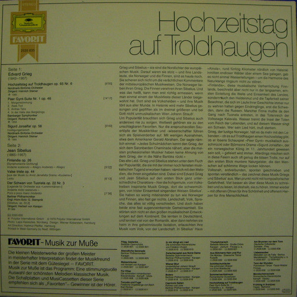 Berliner Philharmoniker, Herbert von Karajan : Hochzeitstag Auf Troldhagen • Peer Gynt-Suite Nr. 1 • Der Schwan von Tuonela • Finlandia U. A.  (LP, Comp, RE)