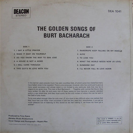 Unknown Artist : The Golden Songs Of Burt Bacharach (LP, Album)