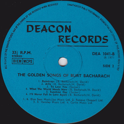 Unknown Artist : The Golden Songs Of Burt Bacharach (LP, Album)