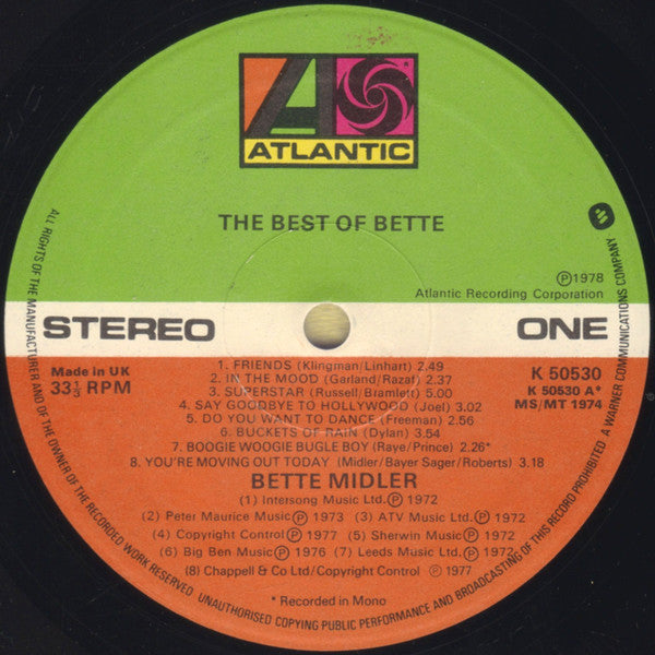 Bette Midler : The Best Of Bette (LP, Comp, Sle)