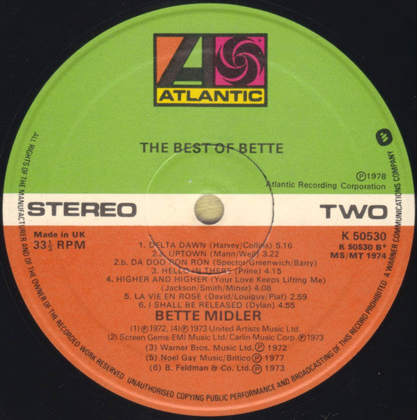 Bette Midler : The Best Of Bette (LP, Comp, Sle)