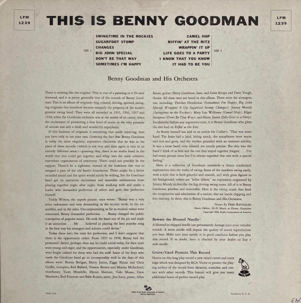 Benny Goodman And His Orchestra : This Is Benny Goodman And His Orchestra (LP, Album, Mono)