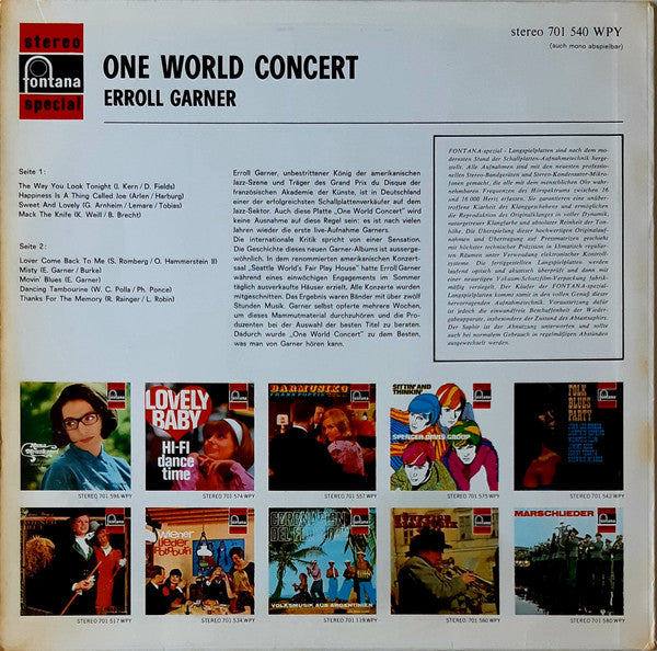 Erroll Garner : One World Concert (LP, Album, RE)