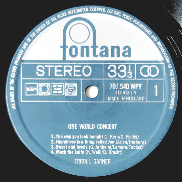 Erroll Garner : One World Concert (LP, Album, RE)