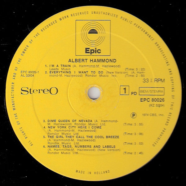 Albert Hammond : Albert Hammond (LP, Album)