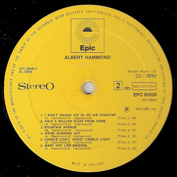 Albert Hammond : Albert Hammond (LP, Album)