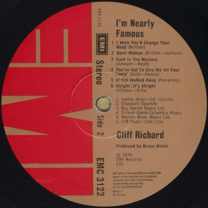 Cliff Richard : I'm Nearly Famous (LP, Album, Cur)