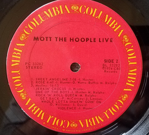 Mott The Hoople : Mott The Hoople Live (LP, Album, San)