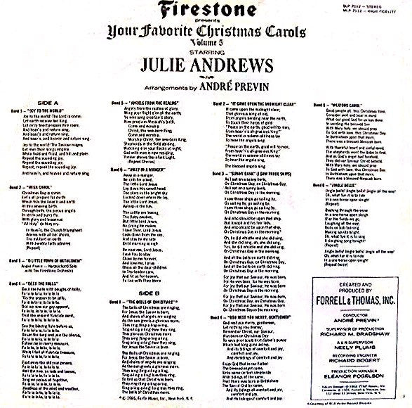 Julie Andrews With André Previn And The Firestone Orchestra And Chorus : Your Favorite Christmas Carols Volume 5 (LP, Album, Roc)