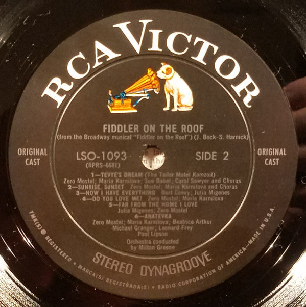 "Fiddler On The Roof" Original Broadway Cast : Zero Mostel In Fiddler On The Roof (The Original Broadway Cast Recording) (LP, Album,  In)