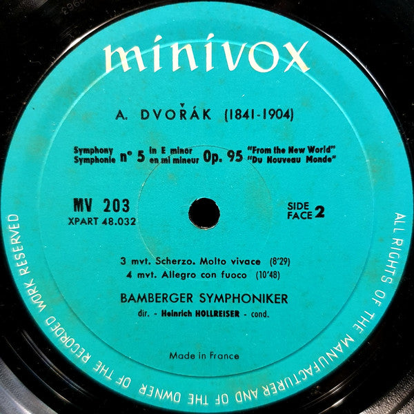 Antonín Dvořák, Bamberger Symphoniker Dir. Heinrich Hollreiser : Symphony No 5 In E Minor Op.95  "From The New World" "Du Nouveau Monde" (10", Album, Mono)