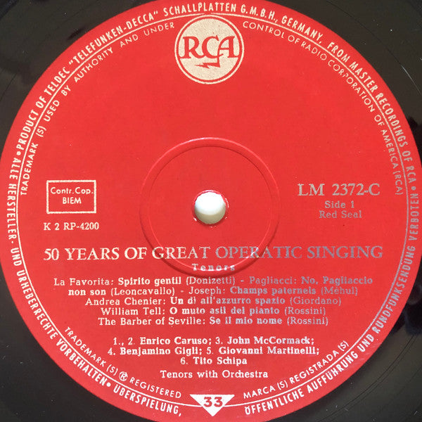 Various : 50 Years Of Great Operatic Singing - Tenors (LP, Comp)