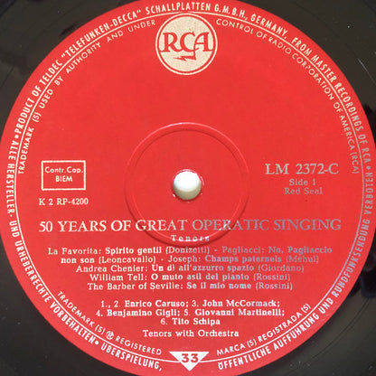 Various : 50 Years Of Great Operatic Singing - Tenors (LP, Comp)