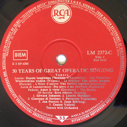 Various : 50 Years Of Great Operatic Singing - Tenors (LP, Comp)