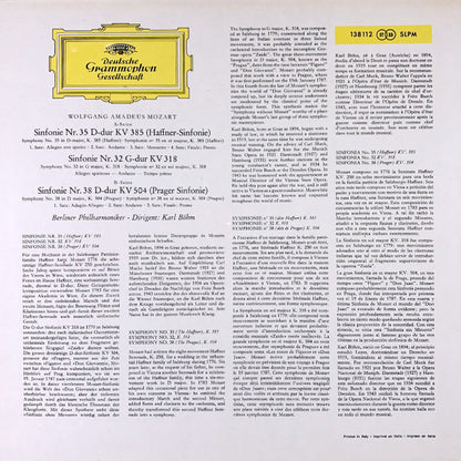 Wolfgang Amadeus Mozart · Karl Böhm · Berliner Philharmoniker : Symphonien Nr. 35 »Haffner« · Nr. 32 G-Dur (In G Major) · Nr. 38 »Prager« (LP)