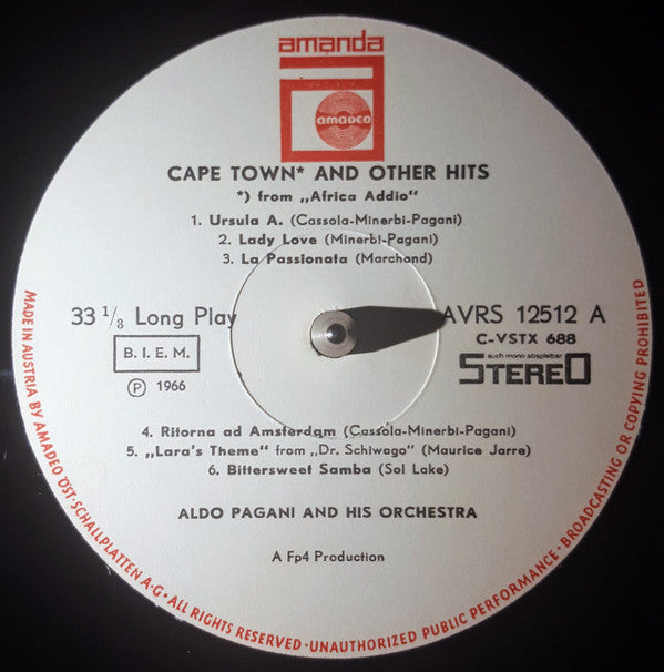 Orchestra Aldo Pagani : Cape Town* And Other Hits *) From „Africa Addio“ (LP, Album)