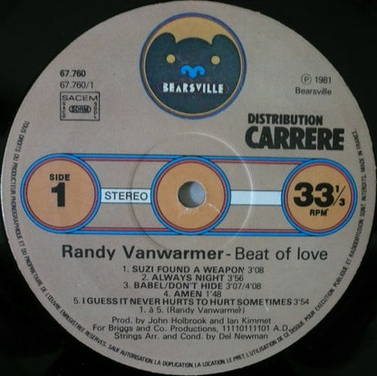 Randy Vanwarmer : Beat Of Love (LP, Album)