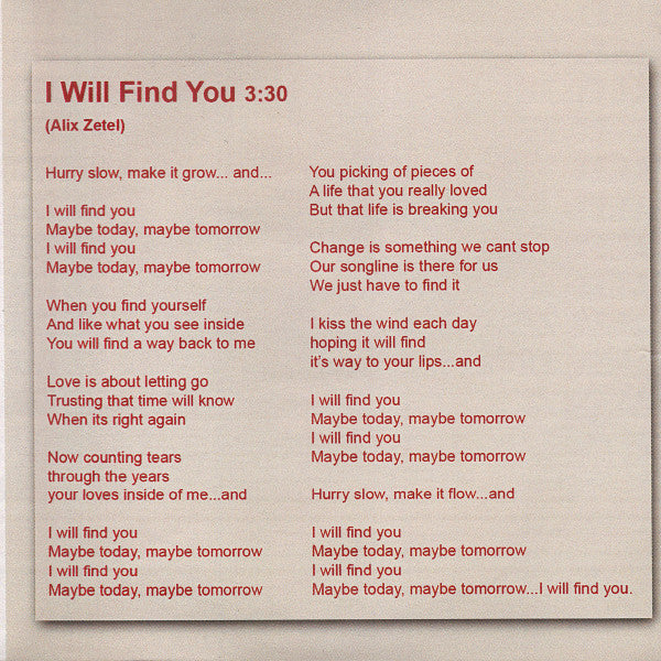 Alix Zetel : I Will Find You (CDr)