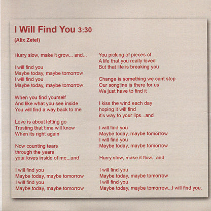 Alix Zetel : I Will Find You (CDr)