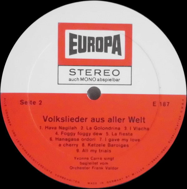 Yvonne Carré : Volkslieder Aus Aller Welt (LP, Album)