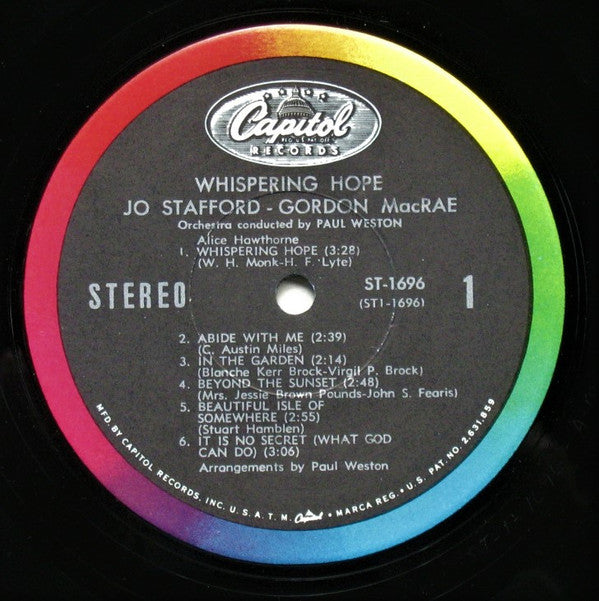 Jo Stafford And Gordon MacRae : Whispering Hope (LP, Album)