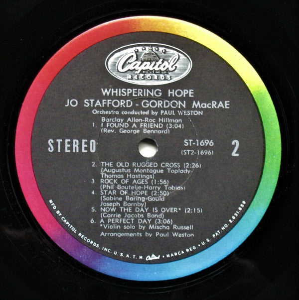 Jo Stafford And Gordon MacRae : Whispering Hope (LP, Album)