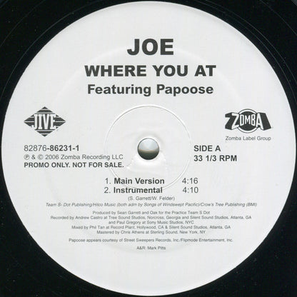 Joe Feat. Papoose : Where You At (12", Promo)