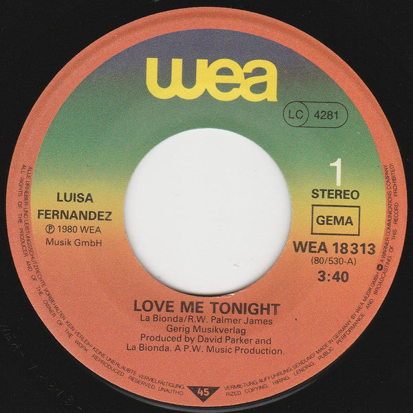 Luisa Fernandez : Love Me Tonight (7", Single)