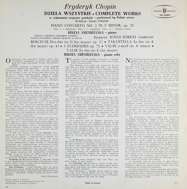 Frédéric Chopin, Orkiestra Symfoniczna Filharmonii Narodowej, Regina Smendzianka : Dzieła Wszystkie = Complete Works (LP, Album, RE, Blu)