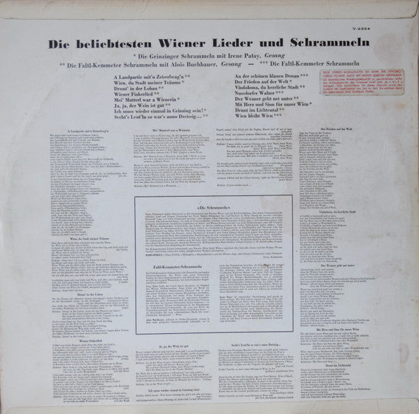 Various : Die Beliebtesten Wiener Lieder Und Schrammeln (LP, Comp)