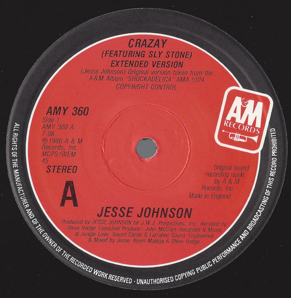 Jesse Johnson Featuring Sly Stone : Crazay (12", Single)