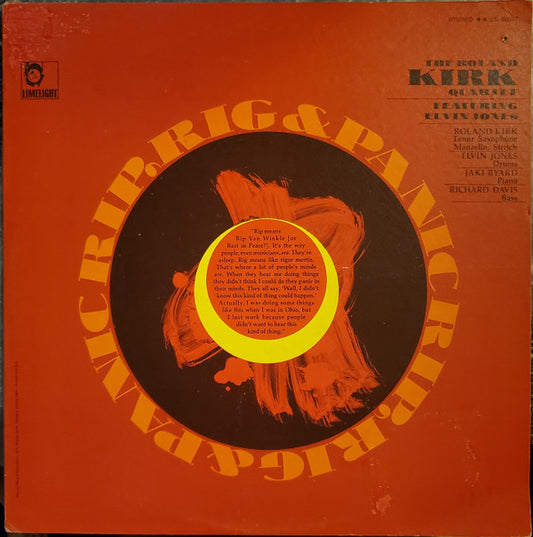 The Roland Kirk Quartet Featuring Elvin Jones : Rip, Rig & Panic (LP, Album, RP)