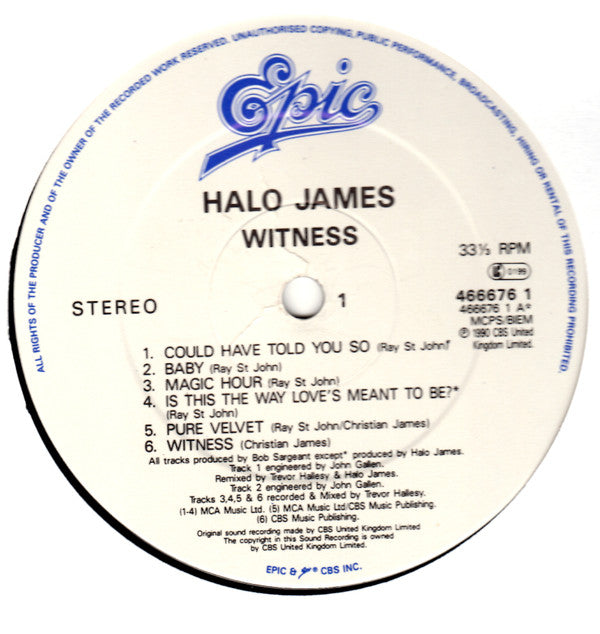 Halo James : Witness (LP, Album)