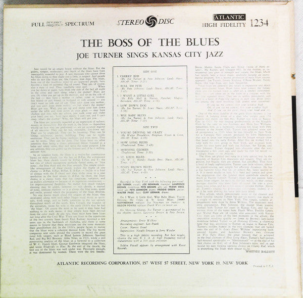 Big Joe Turner : The Boss Of The Blues Sings Kansas City Jazz (LP, Album)