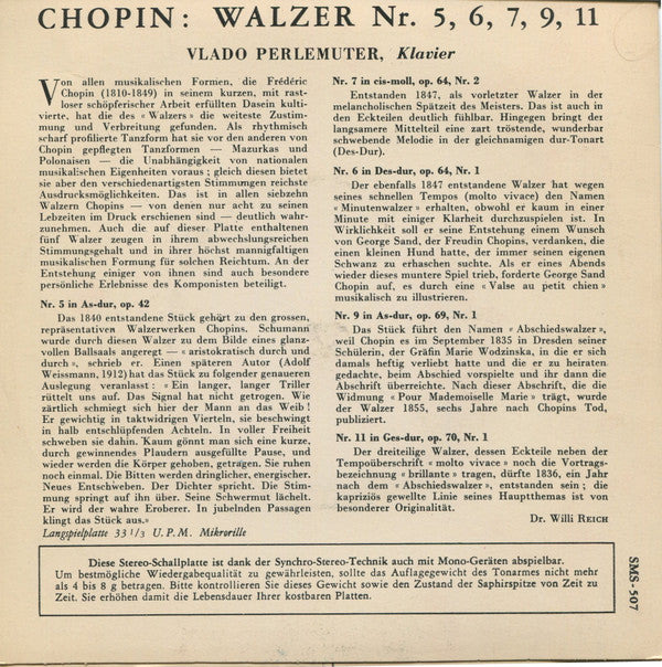 Vlado Perlemuter : Chopin Walzer (7")