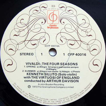 Antonio Vivaldi, Kenneth Sillito, The Virtuosi Of England · Arthur Davison : The Four Seasons (LP, RE)