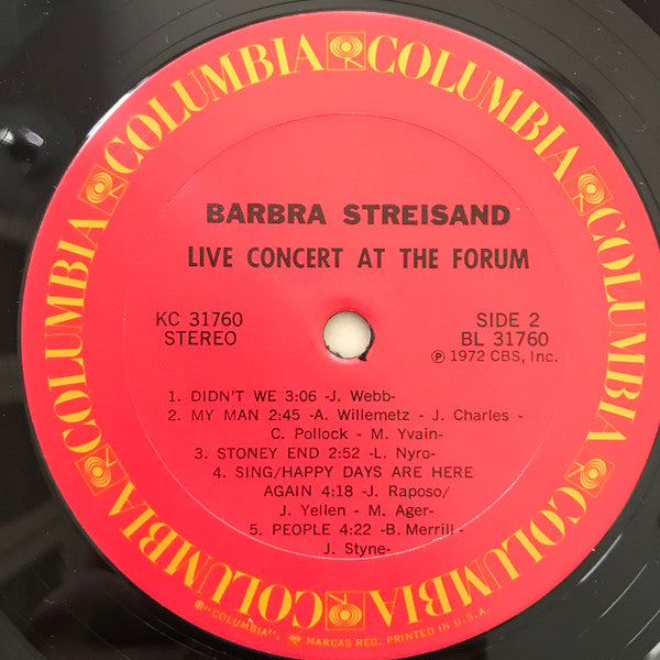 Barbra Streisand : Live Concert At The Forum (LP, Album, San)