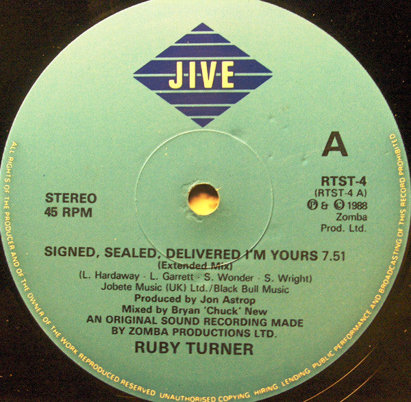 Ruby Turner : Signed, Sealed, Delivered, I'm Yours (12", Single)