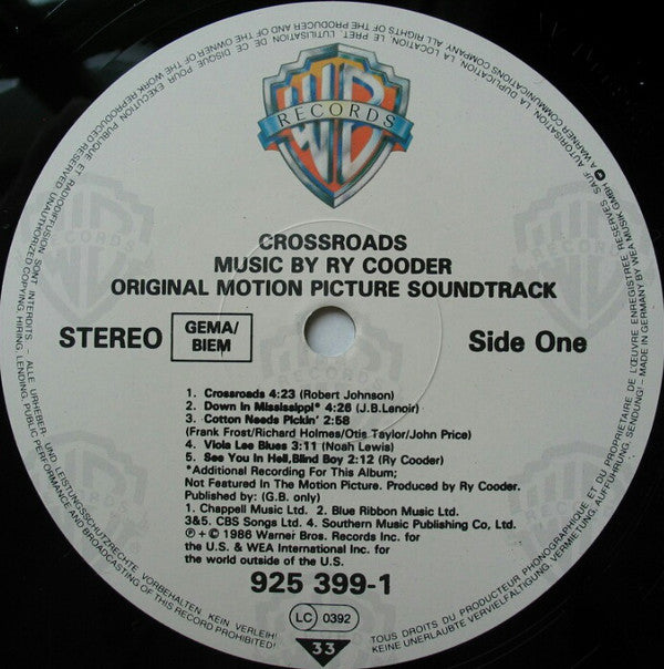 Ry Cooder : Crossroads - Original Motion Picture Soundtrack (LP, Album)