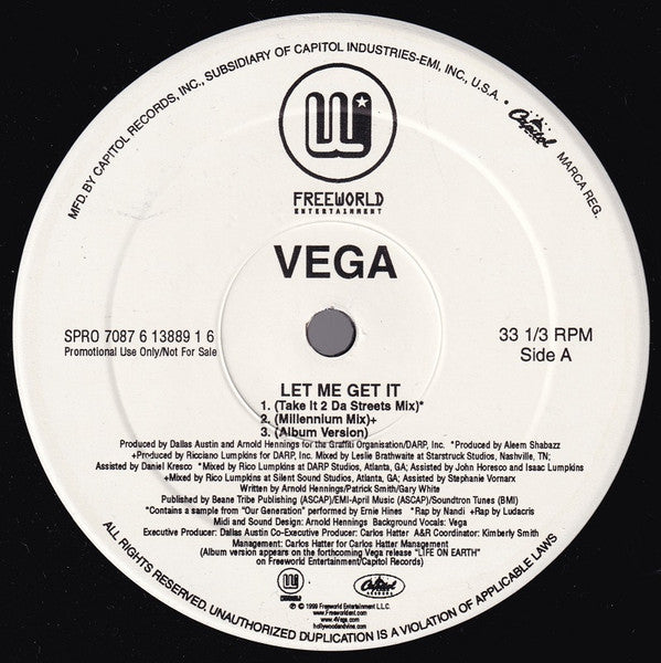 Vega (16) : Let Me Get It (Remixes) (12", Promo)