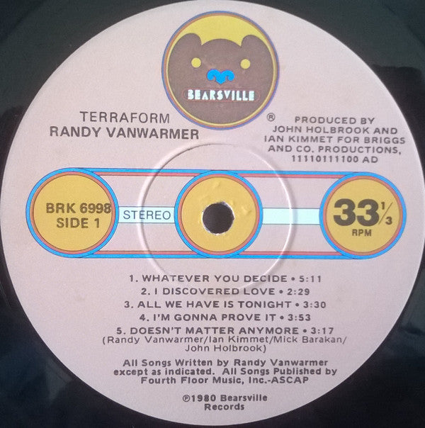 Randy Vanwarmer : Terraform (LP, Album, Win)