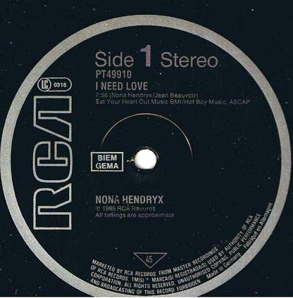 Nona Hendryx : I Need Love (Remix) (12", Single)