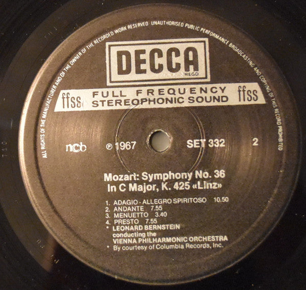 Leonard Bernstein / Wiener Philharmoniker / Wolfgang Amadeus Mozart : Piano Concerto No. 15 In B Flat , K. 450 / Symphony No. 36 In C, K. 425 "Linz" (LP)