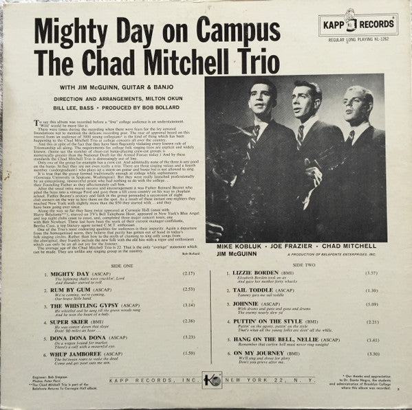 The Chad Mitchell Trio : Mighty Day On Campus (LP, Album, Mono, RP, Bol)