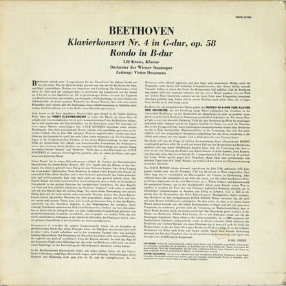 Ludwig van Beethoven / Lili Kraus / Orchester Der Wiener Staatsoper / Victor Desarzens : Klavierkonzert Nr. 4 In G-Dur / Rondo In B-Dur Für Klavier Und Orchester (LP, Mono)