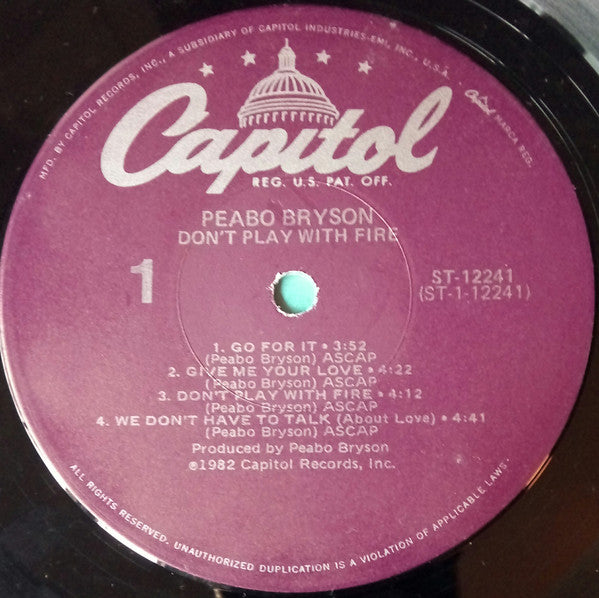 Peabo Bryson : Don't Play With Fire (LP, Album, Jac)