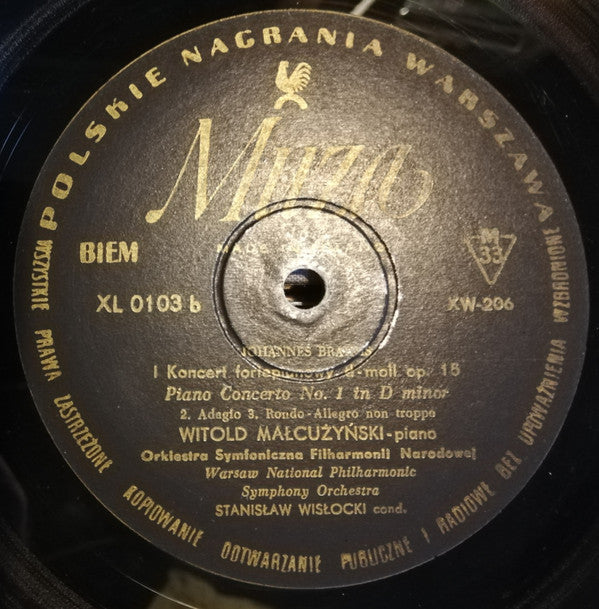 Johannes Brahms, Orkiestra Symfoniczna Filharmonii Narodowej, Stanislaw Wislocki, Witold Malcuzynsky : Piano Concerto No.1 In D Minor Op.15 (LP, Album, Mono)