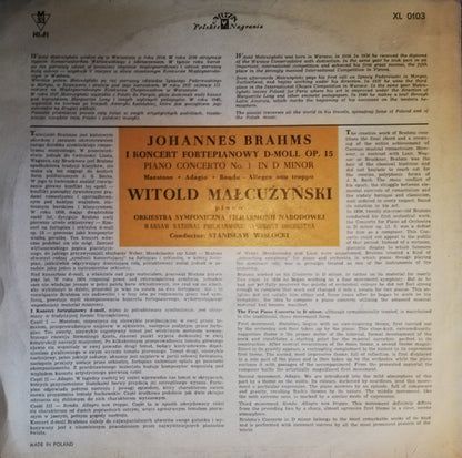 Johannes Brahms, Orkiestra Symfoniczna Filharmonii Narodowej, Stanislaw Wislocki, Witold Malcuzynsky : Piano Concerto No.1 In D Minor Op.15 (LP, Album, Mono)